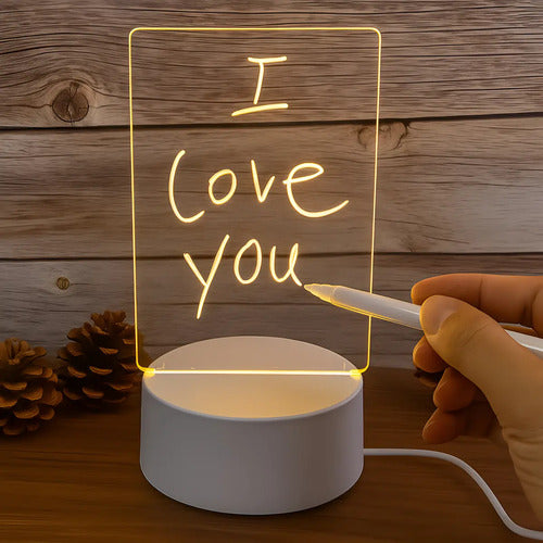 Lampara Veladora Mensaje Luz Led 3d Pizarra Lapiz Usb Blanco