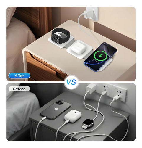 Cargador Plegable 3 En 1 Celular Reloj Auricular Para Apple Blanco