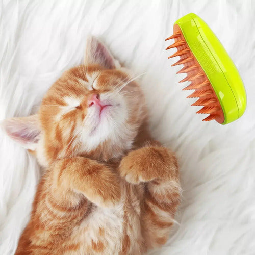 Cepillo De Vapor 3en1 Masajeador Para Mascotas Perros Gatos Color Verde Lima