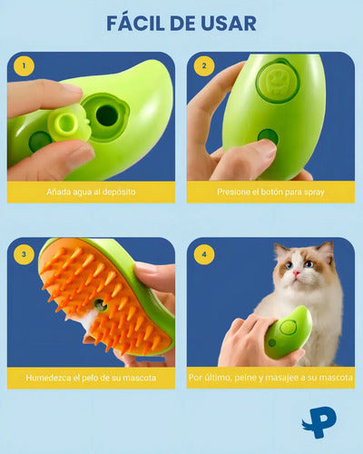 Cepillo De Vapor 3en1 Masajeador Para Mascotas Perros Gatos Color Verde Lima