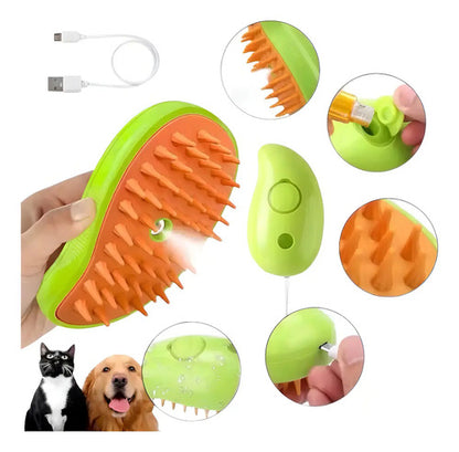 Cepillo De Vapor 3en1 Masajeador Para Mascotas Perros Gatos Color Verde Lima