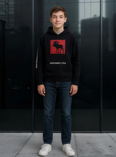 Canguro Hoodie Abercrombie Kids Logo Cuadrado Pecho Moderno 13/14 Azul Marino