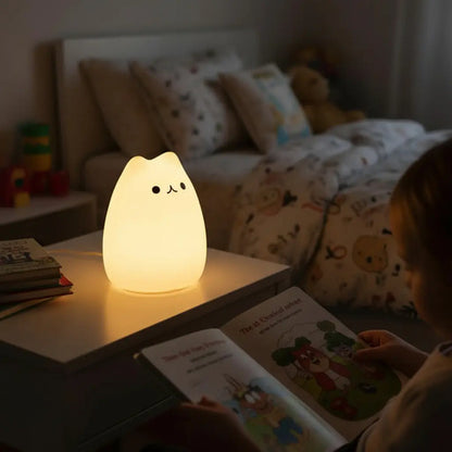 Veladora Gato Lampara Gatito Luz De Noche Silicona Niños Blanco