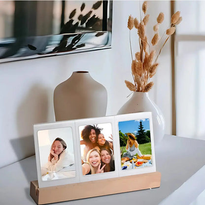 Porta Retratos Decorativa Madera Luz Led Ideal Para Fotos Beige
