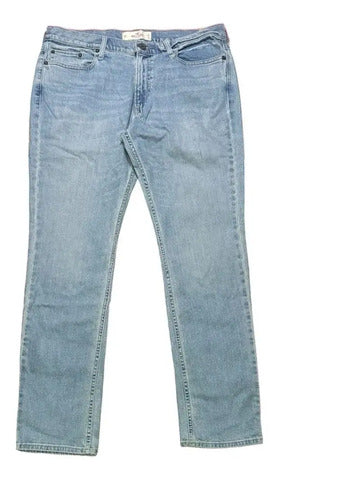 Pantalon Jean Recto Hollister By Abercrombie Hombre Nuevo Azul Acero Liso 34