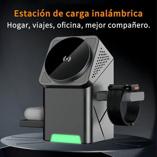 Base Cargador Inalámbrico 3 En 1 Rotacion 360 Para iPhone Gris