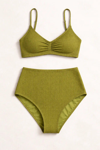 Bikini Mujer Cupshe Pieza Inferior Tiro Alto Texturado Verde Verde M