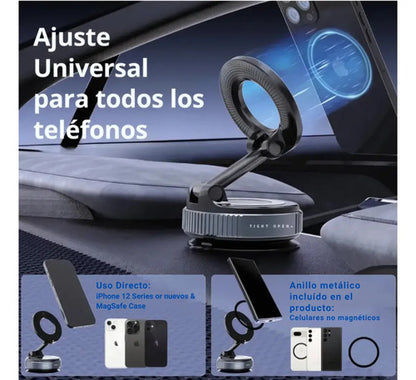 Soporte Magnetico Auto Celular Ventosa 360 De Vacio Premium Negro