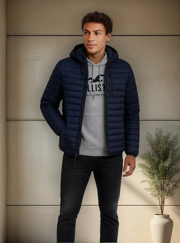 Campera De Abrigo Acolchonada Logo Hollister By Abercrombie Azul Oscuro Xl