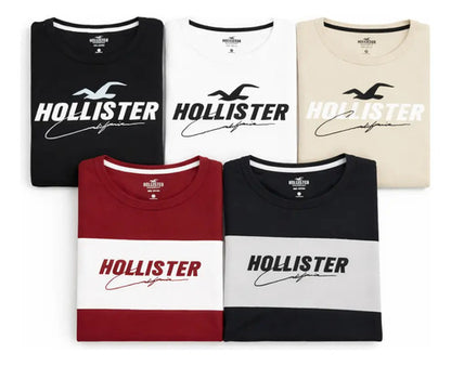Pack 5 Remeras Hollister Lisas Con Logo Blanco S Liso