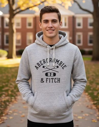 Canguro Abercrombie And Fitch Logo Paletas Abrigado Nuevo Xs Gris