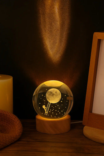 Lampara Veladora Bola Cristal Luz Led 3d Usb Galaxia Astronauta