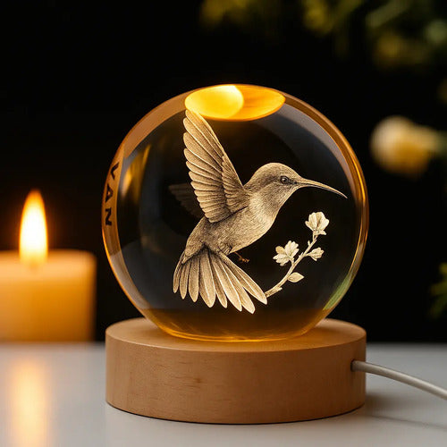 Lampara Veladora Bola Cristal Luz Led 3d Usb Galaxia Colibrí