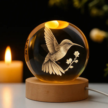 Lampara Veladora Bola Cristal Luz Led 3d Usb Galaxia Colibrí