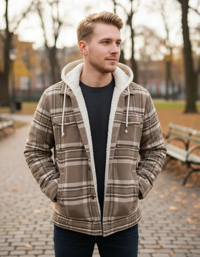 Chaqueta Hollister Tipo Camisa De Franela Con Forro De Polar Beige S