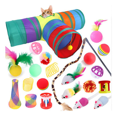 Pack 22 Juguetes Para Gatos Y Gatitos Túnel Rascador Varita Azul