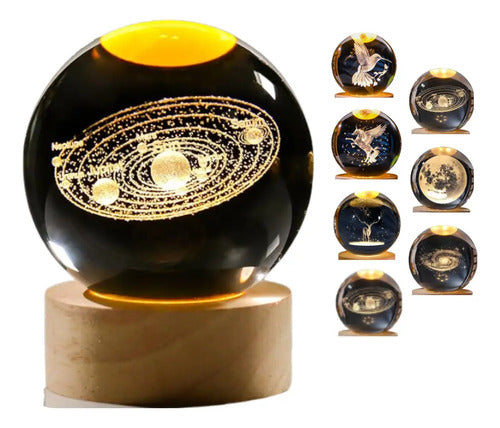 Lampara Veladora Bola Cristal Luz Led 3d Usb Galaxia Sistema Solar