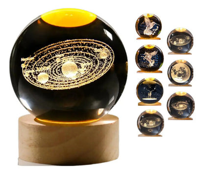 Lampara Veladora Bola Cristal Luz Led 3d Usb Galaxia Sistema Solar