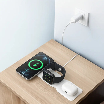 Cargador Plegable 3 En 1 Celular Reloj Auricular Para Apple Blanco