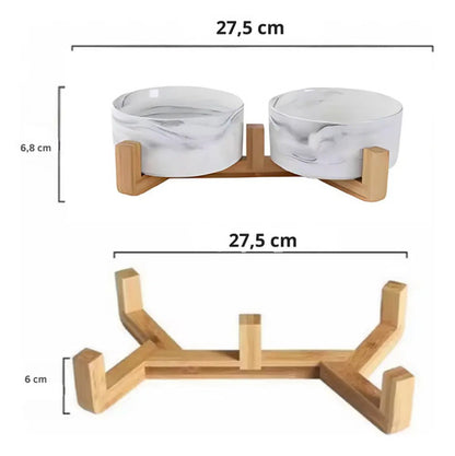 Plato De Ceramica Doble Con Soporte Para Mascota Perro Gato