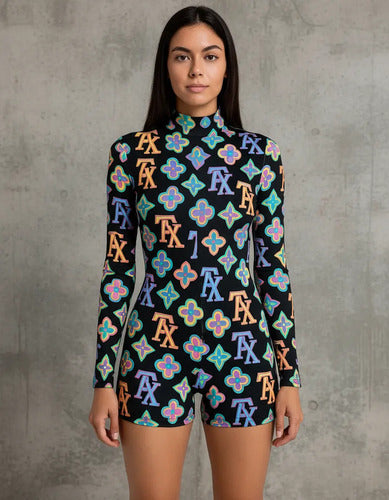 Enterito Catsuit Shein Mujer Corto Manga Larga Negro Xs