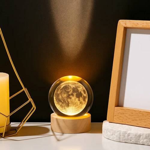 Lampara Veladora Bola Cristal Luz Led 3d Usb Galaxia Luna
