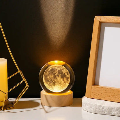 Lampara Veladora Bola Cristal Luz Led 3d Usb Galaxia Luna