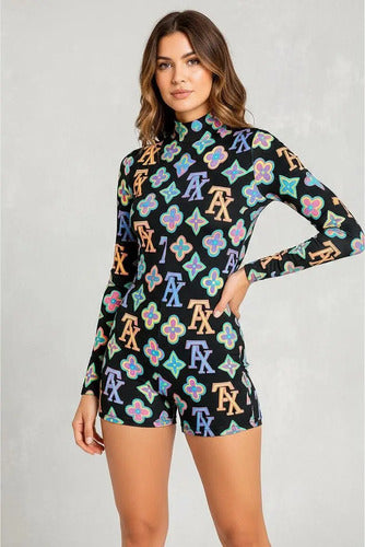Enterito Catsuit Shein Mujer Corto Manga Larga Negro Xs