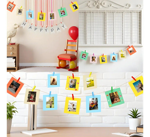Pack 10 Marco De Foto Instax Colgante Cuerda Palillo Arcoíris