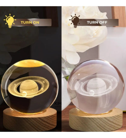 Lampara Veladora Bola Cristal Luz Led 3d Usb Galaxia Saturno