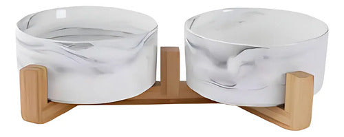 Plato De Ceramica Doble Con Soporte Para Mascota Perro Gato