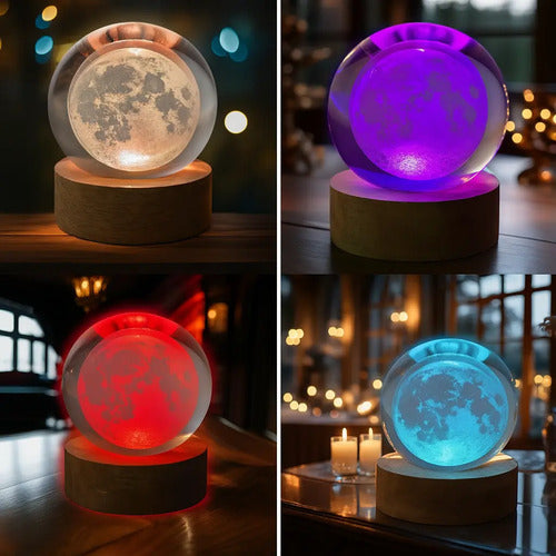 Lampara Veladora Bola Cristal Color Luz Led 3d Usb Galaxia