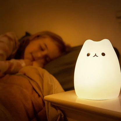 Veladora Gato Lampara Gatito Luz De Noche Silicona Niños Blanco