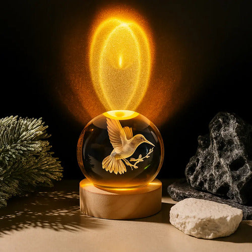 Lampara Veladora Bola Cristal Luz Led 3d Usb Galaxia Colibrí