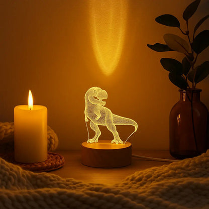 Lampara Veladora Dinosaurio Luz Led 3d Para Niños