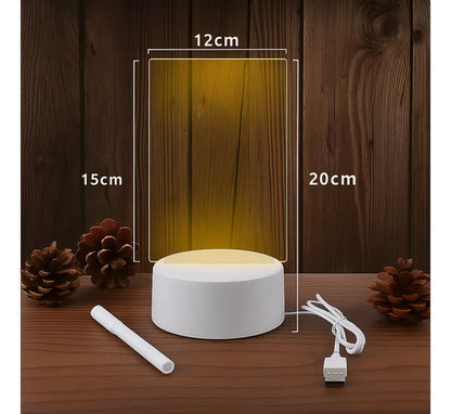 Lampara Veladora Mensaje Luz Led 3d Pizarra Lapiz Usb Blanco