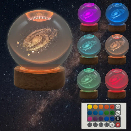 Lampara Veladora Bola Cristal Color Luz Led 3d Usb Galaxia
