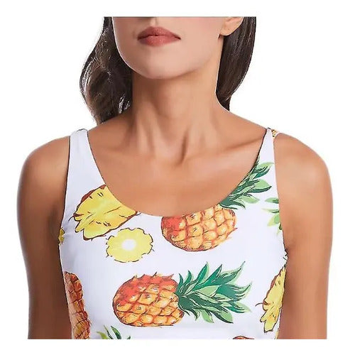 Bikini Zaful Parte Top Estampado Anana Baño Playa Nuevo Blanco Xl