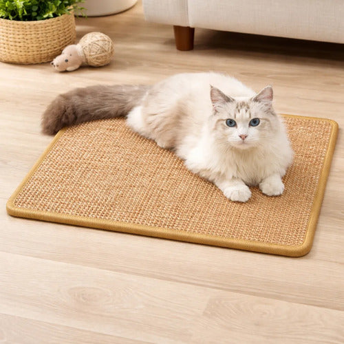 Alfombra Para Mascota Gato Rascador Con Pelotita Pelota Marrón