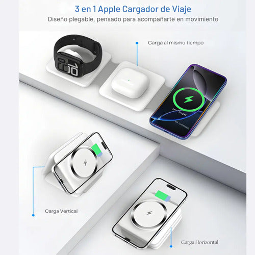 Cargador Plegable 3 En 1 Celular Reloj Auricular Para Apple Blanco