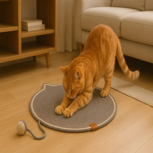 Alfombra Para Mascota Gato Rascador Con Pelotita Pelota Gris