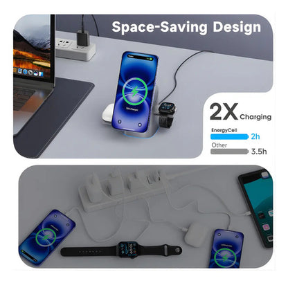 Base Cargador Inalámbrico 3 En 1 Rotacion 360 Para iPhone Gris
