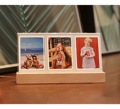 Porta Retratos Decorativa Madera Luz Led Ideal Para Fotos Beige