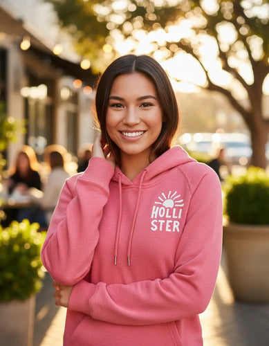 Buzo De Dama Hollister & Abercrombie Estampado Centro S Rosa