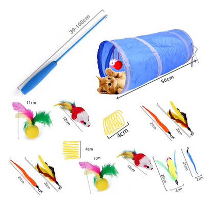 Pack 14 Juguete Para Gatos Gatitos Tunel Varita Interactivo Azul