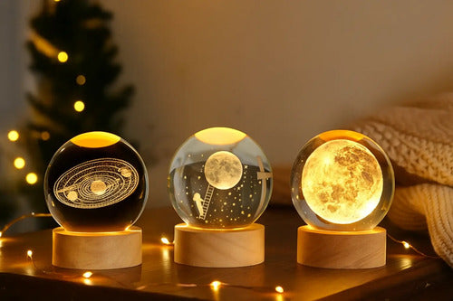 Lampara Veladora Bola Cristal Luz Led 3d Usb Galaxia Astronauta