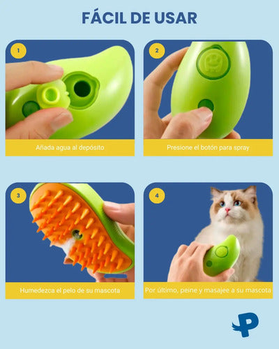 Peine Cepillo A Vapor 3 En 1 Perro Gato Cachorro Masaje Usb