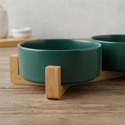 Plato De Ceramica Doble Con Soporte Para Mascota Perro Gato
