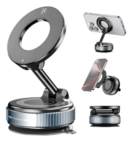 Soporte Magnetico Auto Celular Ventosa 360 De Vacio Premium Negro