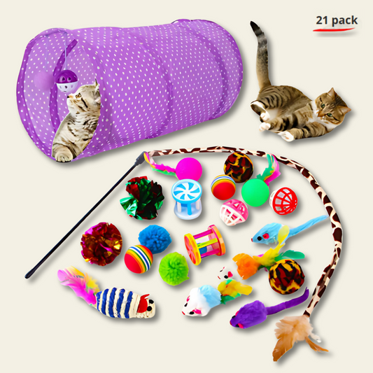 Pack de 21 juguetes para gato con tunel
